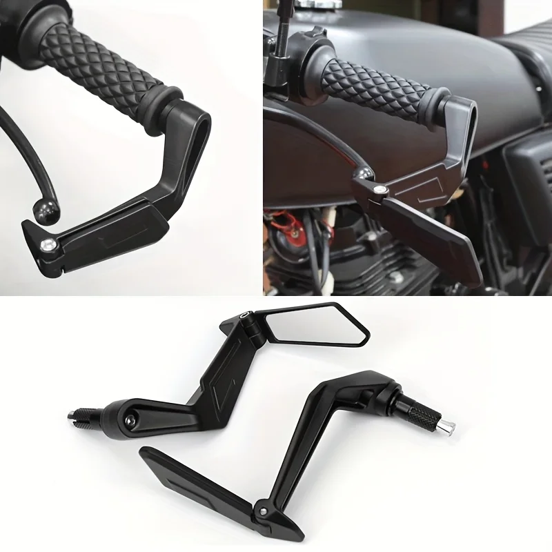 Motorcycle Modified Rearview Mirror, Aluminum Alloy Handlebar Guard, Modified Horn-Shaped Two-In-One Folding Mirror, Horn-Shaped Guard Plate, Modified Curved Folding Reflector, Universal Model