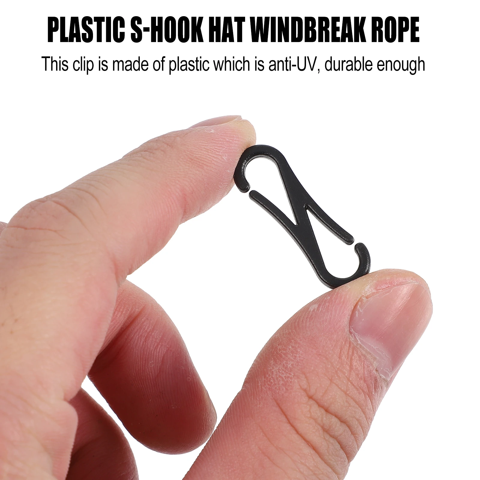 

100 Pcs Black Plastic Hooks Windproof Rope Lanyard Key Chain S Snap Clips Shaped Hat Camping Hiking DIY Projects