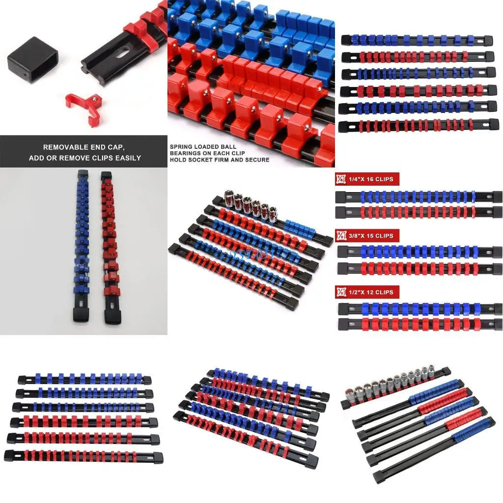 

E15A 6Pcs ABS Socket Holder 1/4 3/8 Drive Socket Clip Racks Socket Holders