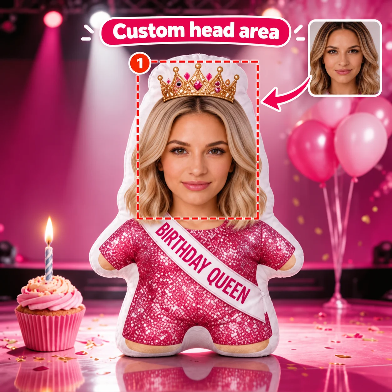 Custom Face Pillow Personalized Photo Birthday Queen Crown Plush Cushion Custom Head Doll Soft Stuffed Birthday Gift Home Decor