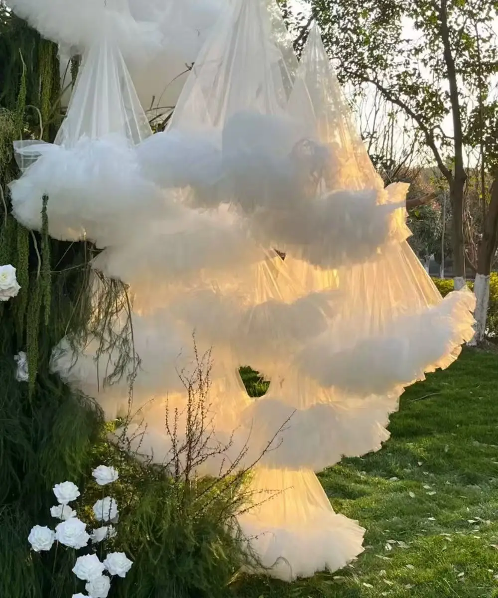 

Dreamy Dopamine Wedding Ceiling Hanging Background Decoration Cloud Colored Gauze Curtains Party Pendants Photography Decor Prop