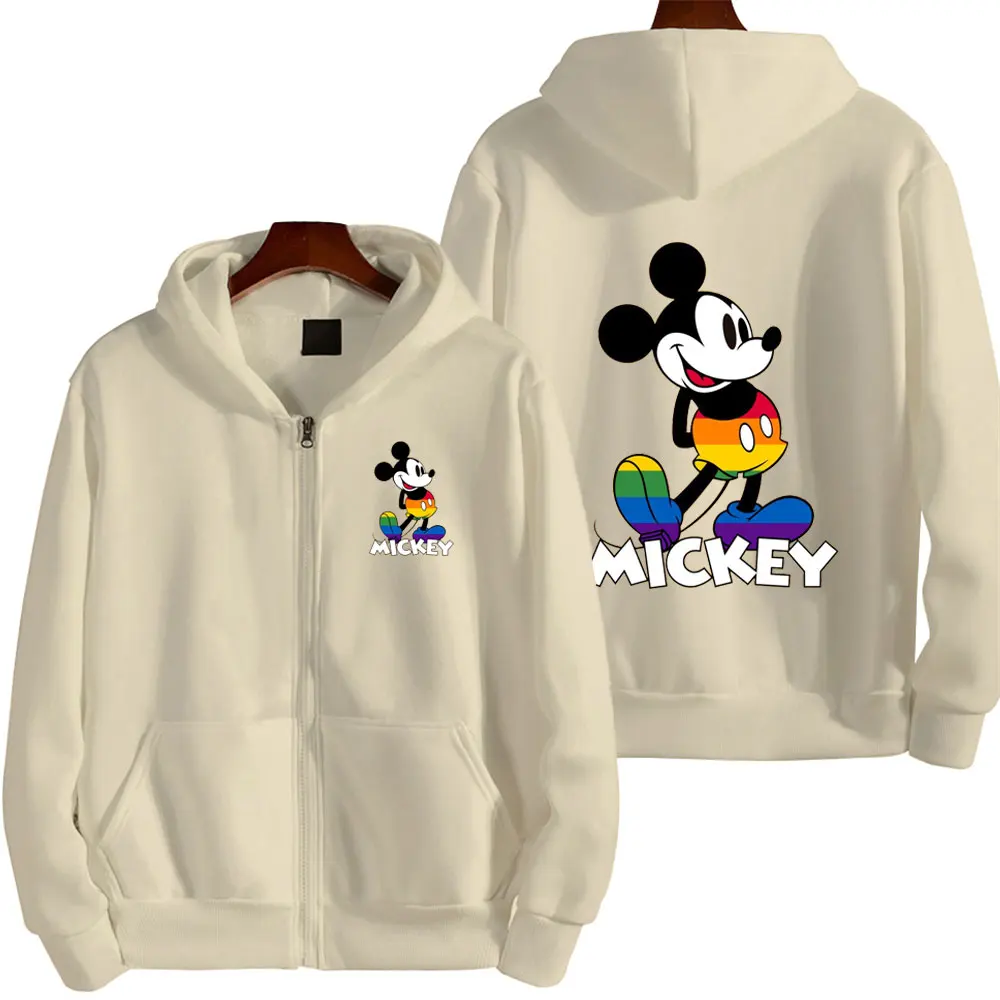 Mickey Mouse Women Zipper Hoodie Cartoon Anime Spring Autumn Men Oversized Sweatshirt 2024 Fashion Yellow Couple Jackets Coats