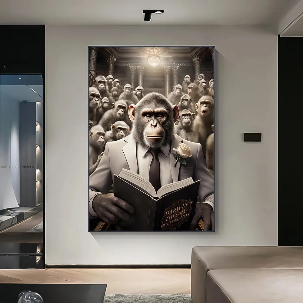 Nordic Gorilla Wear Suit Wall Art Canvas Painting Abstract Aesthetics Animal Monkeys Poster Print Picture for Modern Home Decor