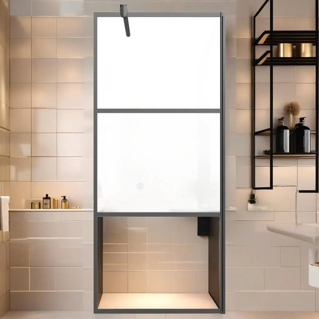 Black Walk-In Shower Wall with Shelf - 100x195 cm ESG Glass & Aluminum Panel