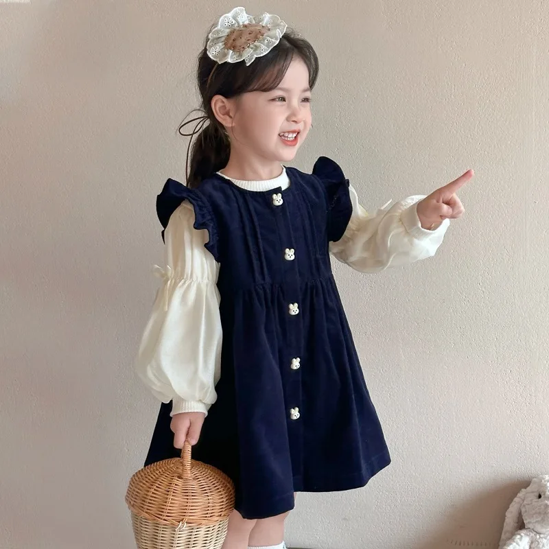 

Girls Spring Corduroy Dress2025New Spring and Autumn Baby Girl Long Sleeve Princess Dress Fashionable Skirt Two-piece Set