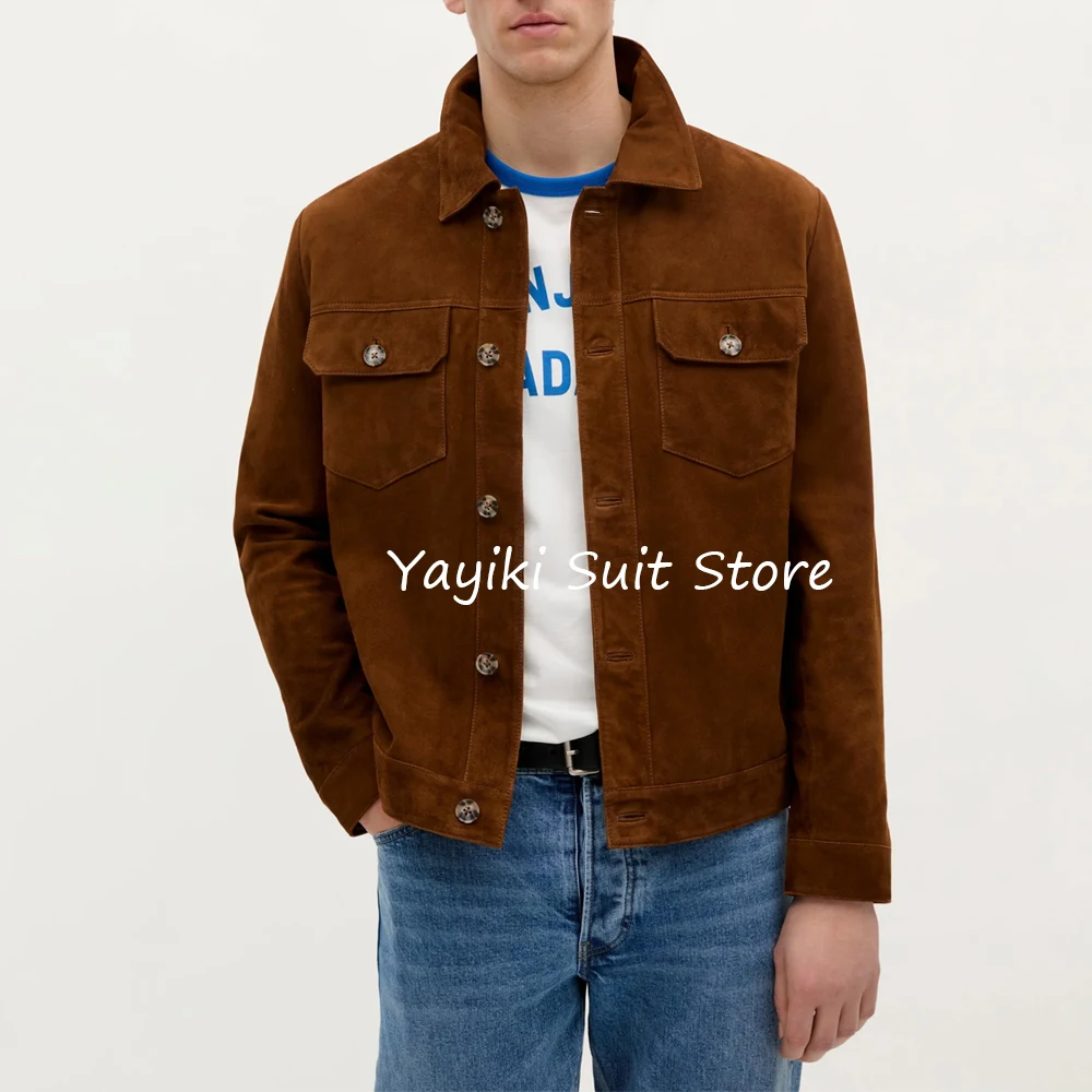 

Casual Suits Lapel Fashion Suit Men's Jacket Single-breasted Suede Blazers for Man Two Pockets Jackets Summer Top Blazer