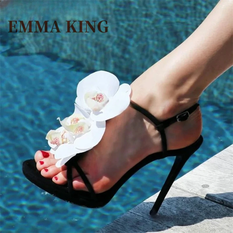 زهرة تصميم Strappy الصنادل مثير المفتوحة تو الكاحل مشبك حزام الصنادل السيدات خنجر مضخات موضة الصيف مأدبة أحذية الحفلات #6