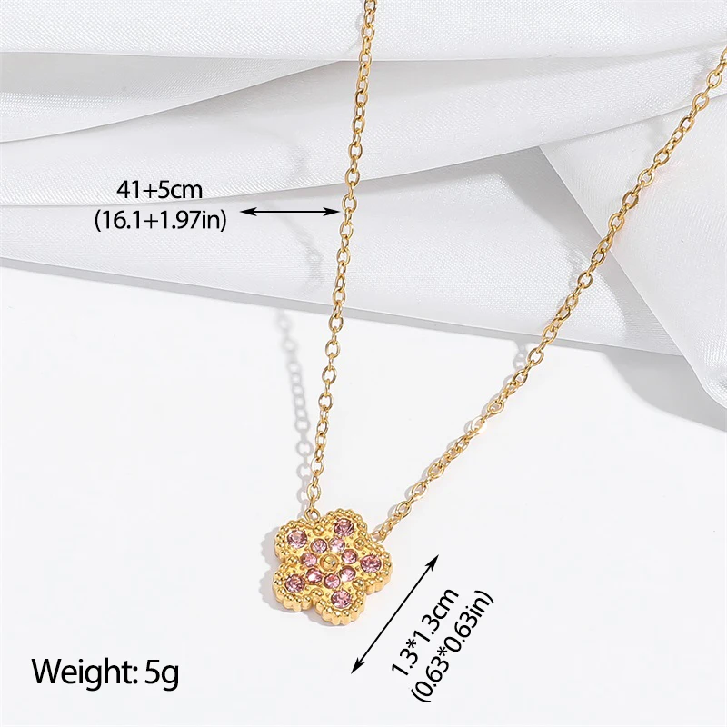 EILIECK New Fashion Stainless Steel Pink Zircon Clover Necklace Bracelet Earrings Set For Women Trendy Flower Jewelry Set Gift