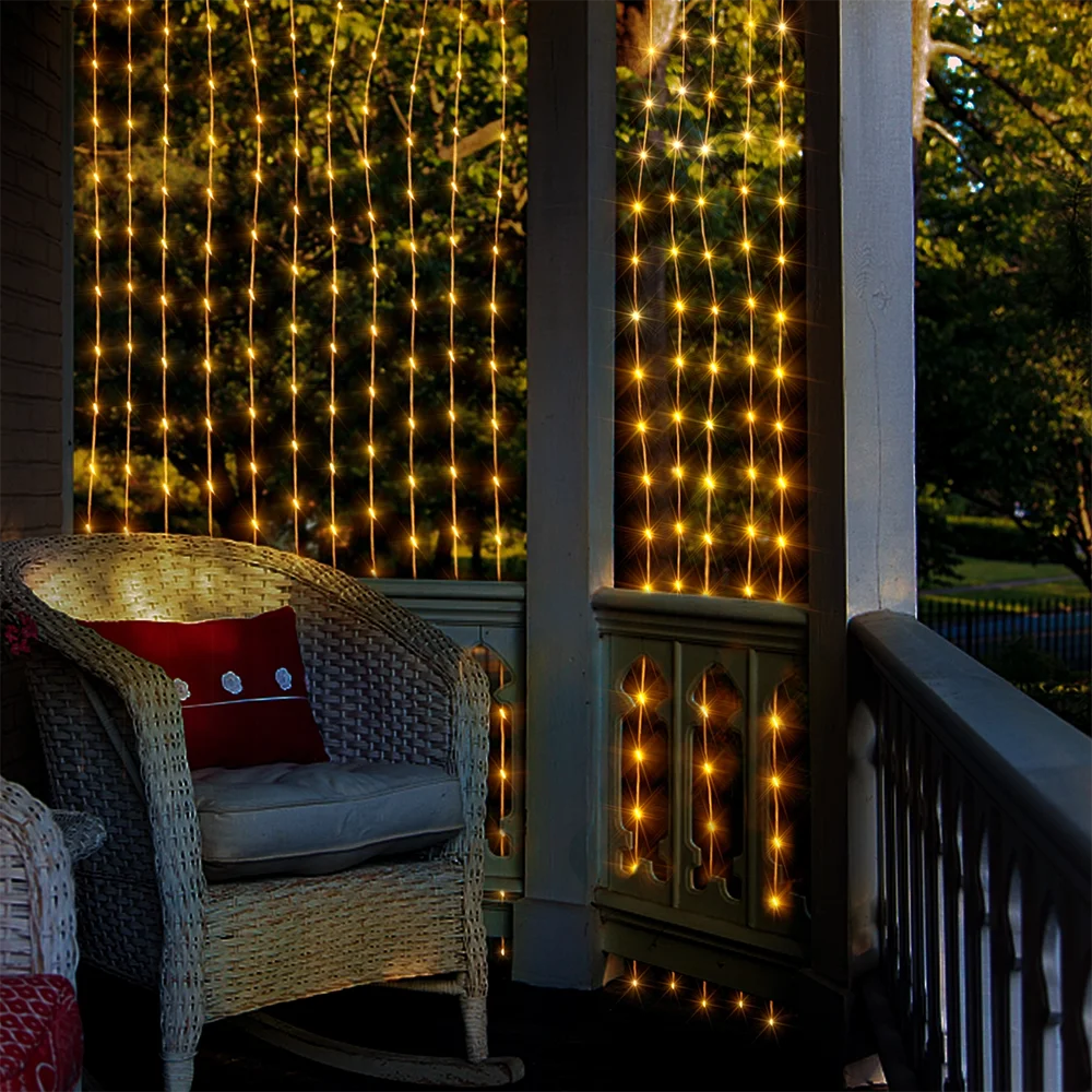 300Leds Solar Curtain String Light Outdoor Waterfall Garland Fairy Lights Garden Halloween Christmas Decoration Holiday Lighting