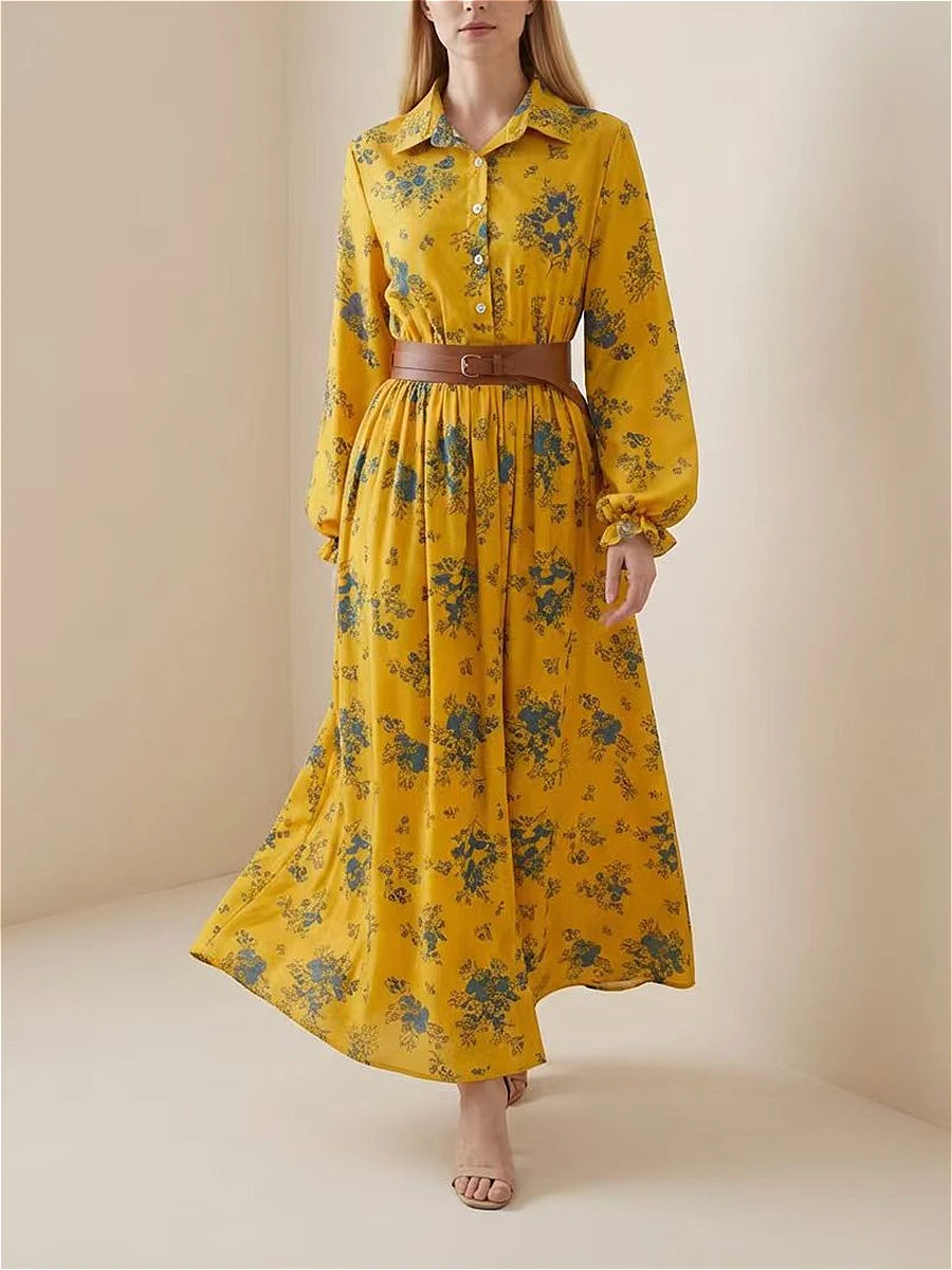 

Modigirl Women Floral Shirt Maxi Dress Women's Summer Long Dress Elegant Women’s Jumpsuits Belted Floral Print Casual Outfits