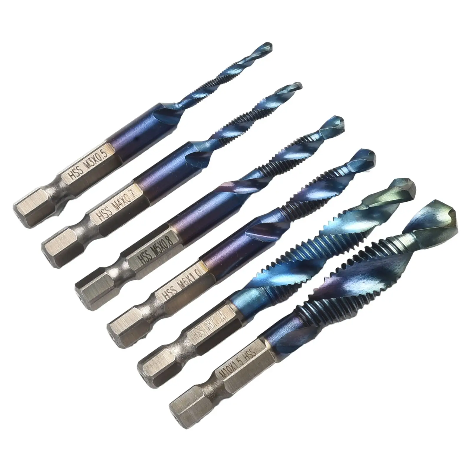 Imagem -05 - Titânio Revestido Rosca Metric Tap Drill Bit Grupo Ferramentas Manuais Hss Combinação Broca Hex Shank M10 12 Pcs