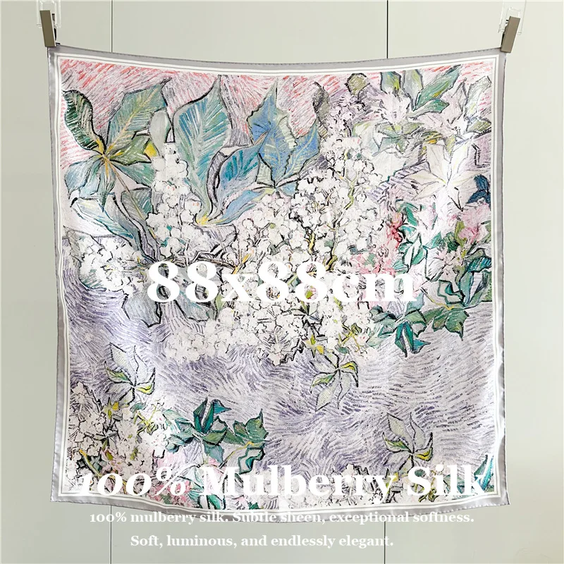 

100% Real Silk Scarf Square Skin-friendly Pure Silk Soft Large Shawl Designer Print Elegant Double-Sided Wrap Echarpes Bufanda