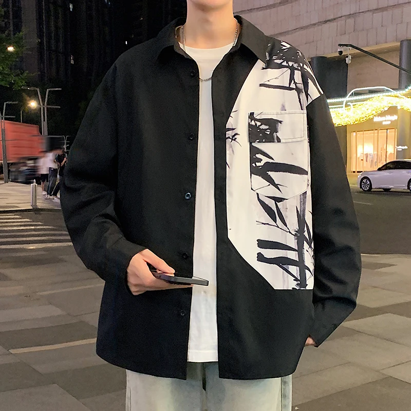 Spring Autumn Men\'s Shirt Long Sleeve Graffiti Oversized Shirts Men Korean Style Fashion Harajuku Men\'s Clothing Streetwear