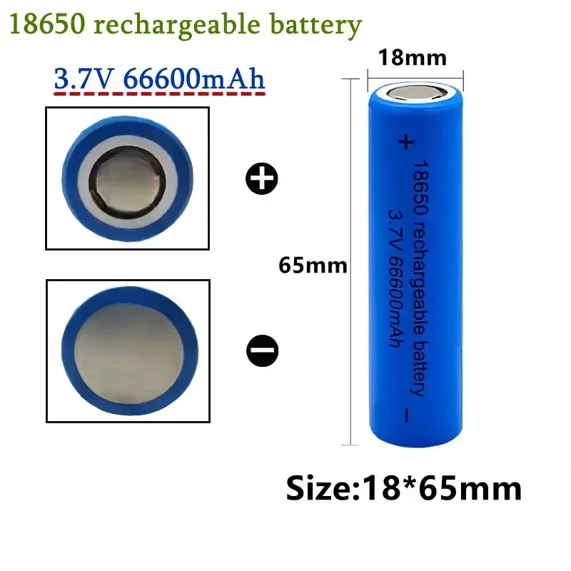 100 % Original 3,7 V 18650 Lithium-Batterie, hohe Kapazität, 66600 mAh, wiederaufladbarer Akku für Taschenlampenbatterien, Spielzeug/elektrisch