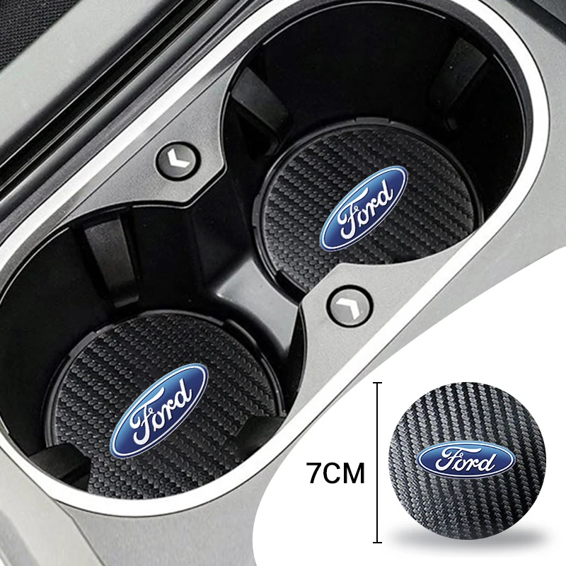 2PCS Car Logo Coaster Water Cup Mat Cushion Anti-Slip Pad For Ford Focus Mondeo Kuga Fiesta MK7 Escort Explorer Edge 2 4 MK2 MK4