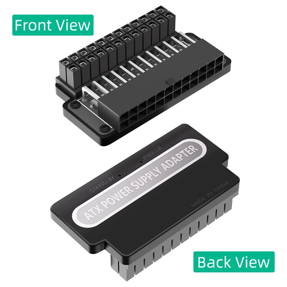 JavicTech  24-Pin ATX PSU Port 90-Degree Adapter - Premium Motherboard Power Connector for Improved Cable Management