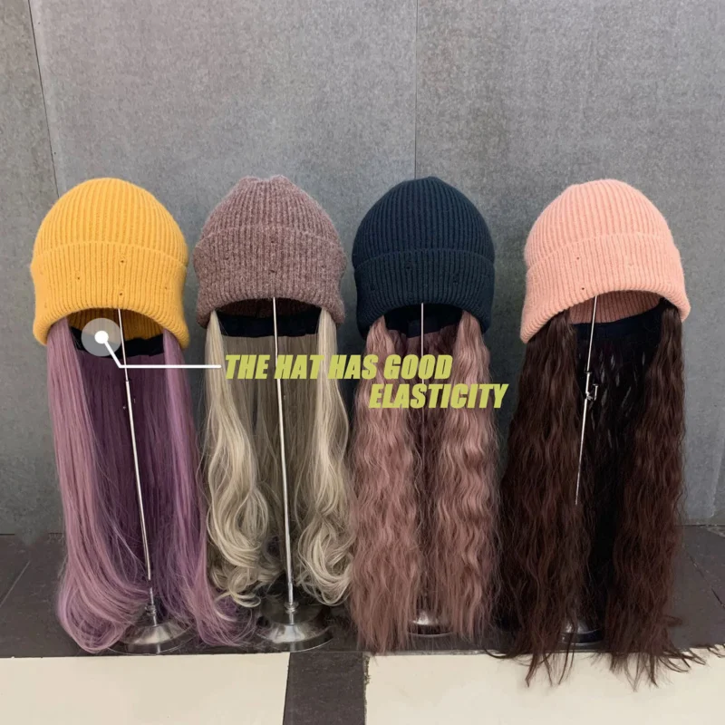 شعر مستعار مجعد طويل من ويلاي للإناث ، قبعة محبوكة ، غير مرئية ، قابلة للفصل ، اصطناعية ، موديلات ، للخريف والشتاء