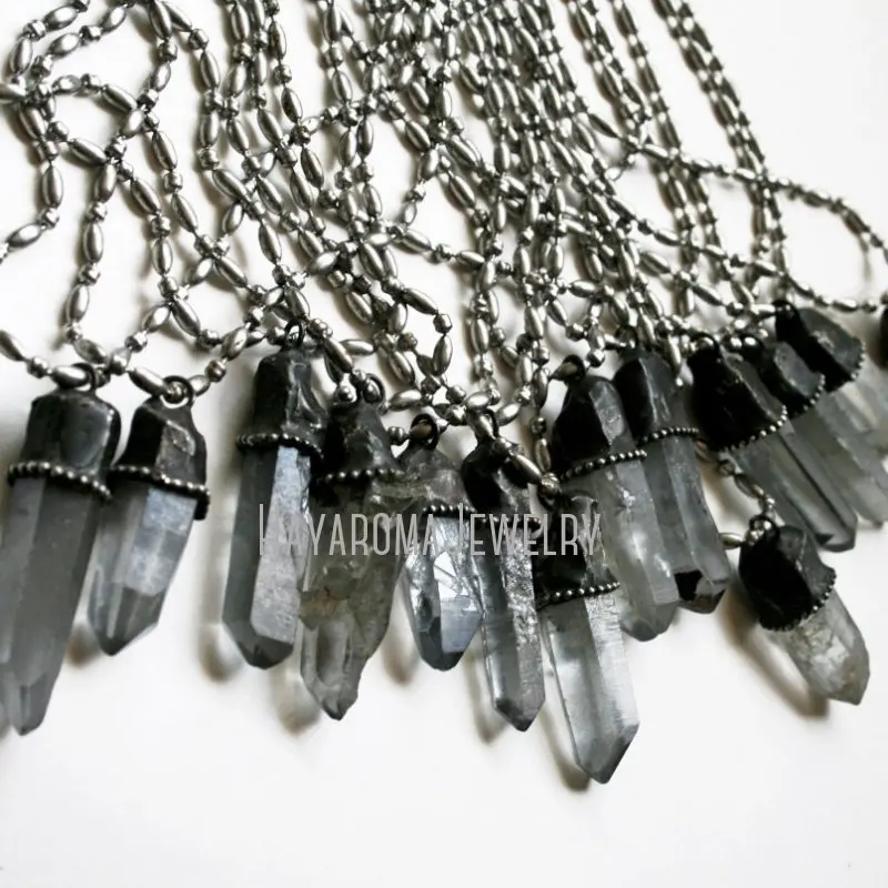 

NM43388 Ice Blue Quartz Crystal Layering Necklace Smoky Terminated Point Talisman