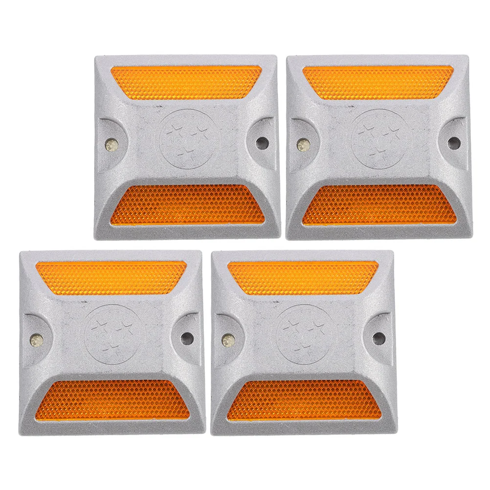 

4 Pcs Reflective Road Studs High Visibility Cast Aluminum Delineators Heavy Duty Driveway Markers Pavement Reflectors Highway