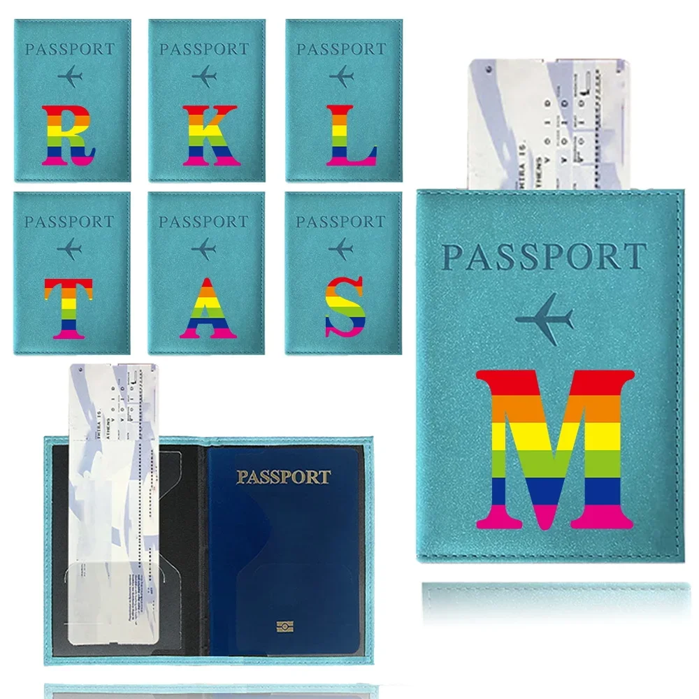 Blue Color Passport Covers Ultra-thin Document Holder Passport Holder ID Card Covers Rainbow Pattern Series Travel Accessories