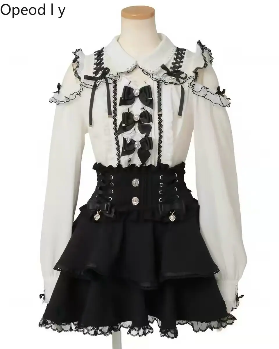 

Japanese Mass-produced New Shirt Sweet and Cute Lolita Lace Splicing Off-the-shoulder Shirt Summer Y2k Girl Princess Liz Top