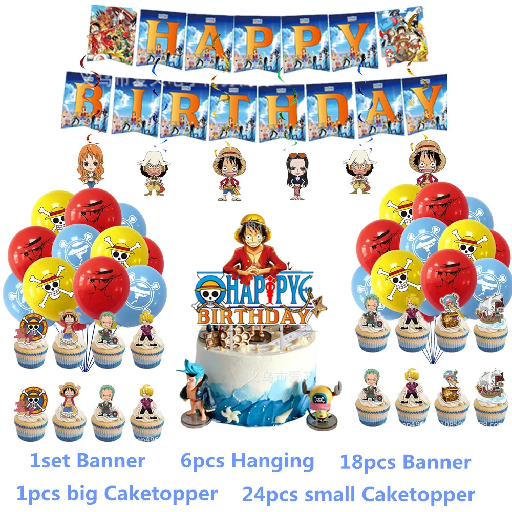 

ONE PIECE Theme Birthday Decoration Balloon set Backdrop Banner Cake DecorativeTopper Backdrop Hanging Childrens Gift Surprise