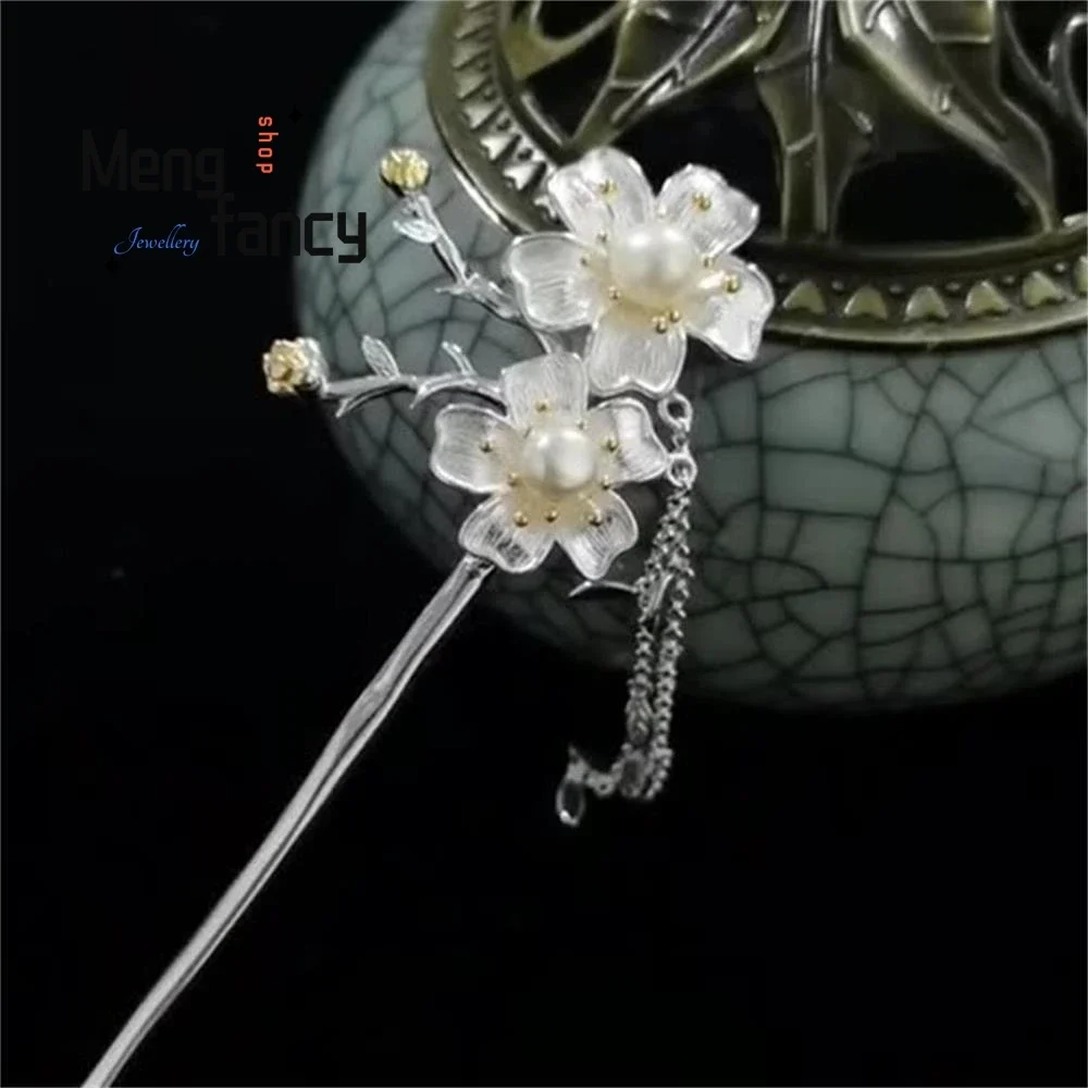 

Ancient Style Cherry Blossom Tassel Exquisite Elegant Simple Hairpin Female Silver-plated Classical Temperament Fashion Jewelry