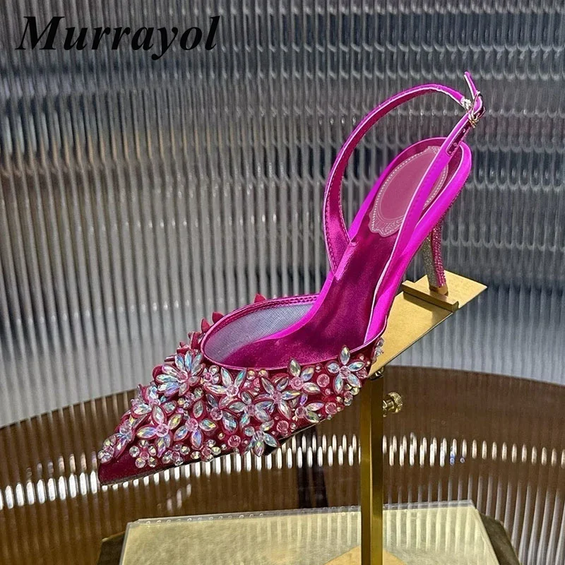

Fashion Pointed Toe Rhinestone Flower Sandals Women Thin High-Heeled Sandaials Summer Banquet Dress Shoes Wedding Shoes Pumps