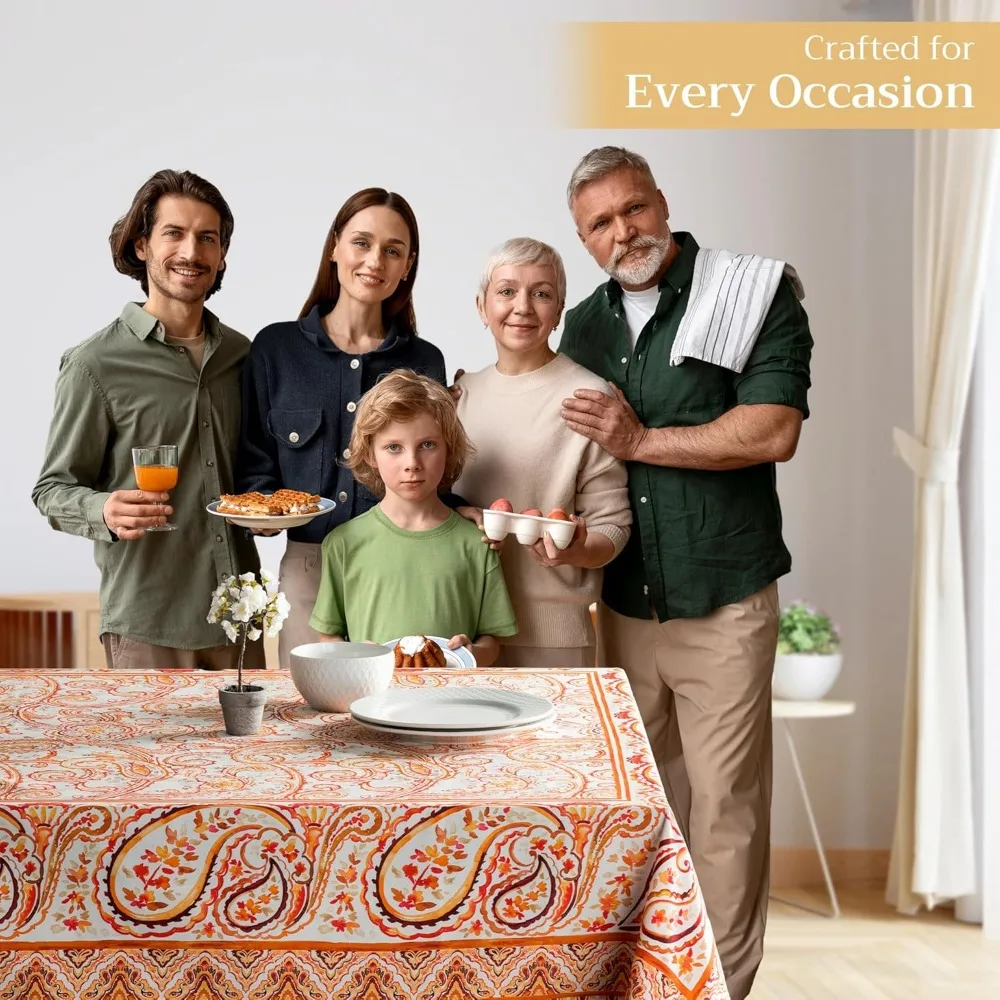 Cotton Rectangle Tablecloth 60x108 Inches, Fall-Themed, Reusable for Everyday and Thanksgiving Celebrations
