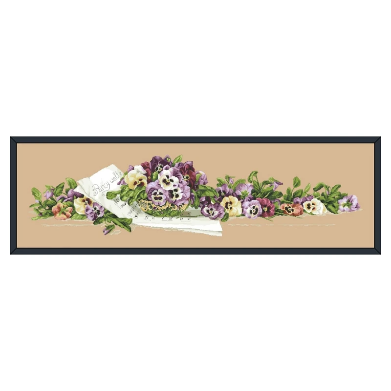 Pansy waltz cross stitch kit cotton thread 18ct 14ct 11ct linen flaxen canvas stitching embroidery DIY