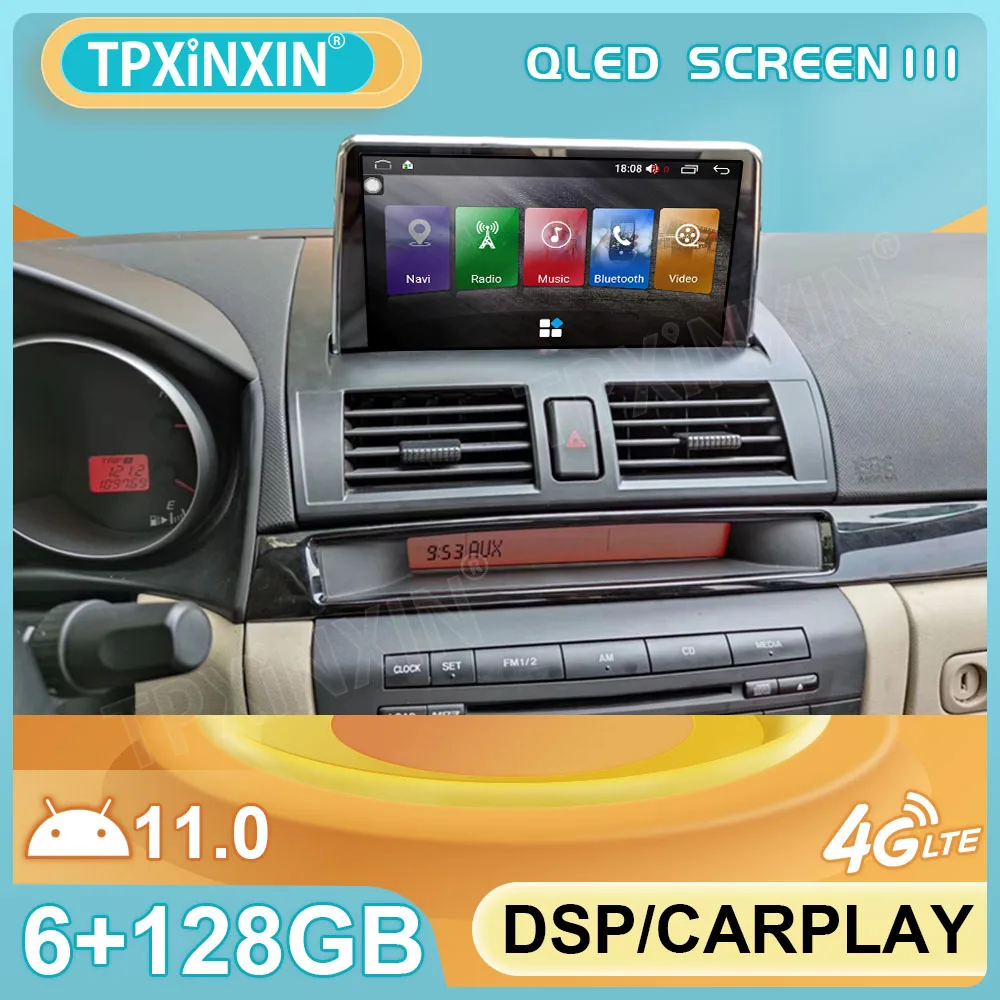 Autoradio Android 11.0, 6 go/128 go, Navigation GPS, Carplay, lecteur multimédia, stéréo, unité centrale pour voiture Mazda 3 Axela (2013 – 2018)