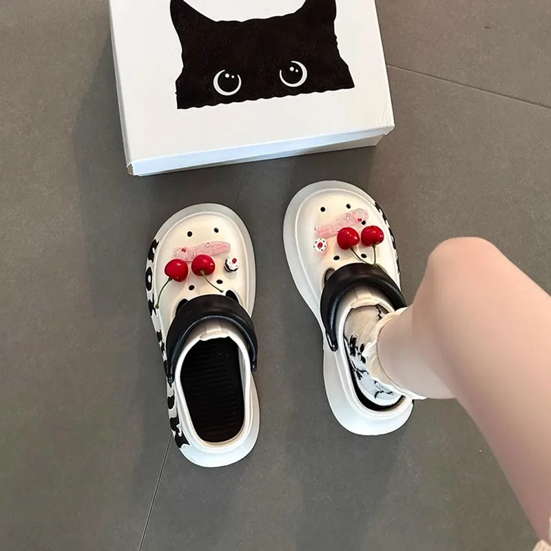 

Women's Cherry Decor Clogs Fashion Niche Design Thick Sole Non Slip Closed Toe Mules Summer Outdoor Casual Slippers For Ladies