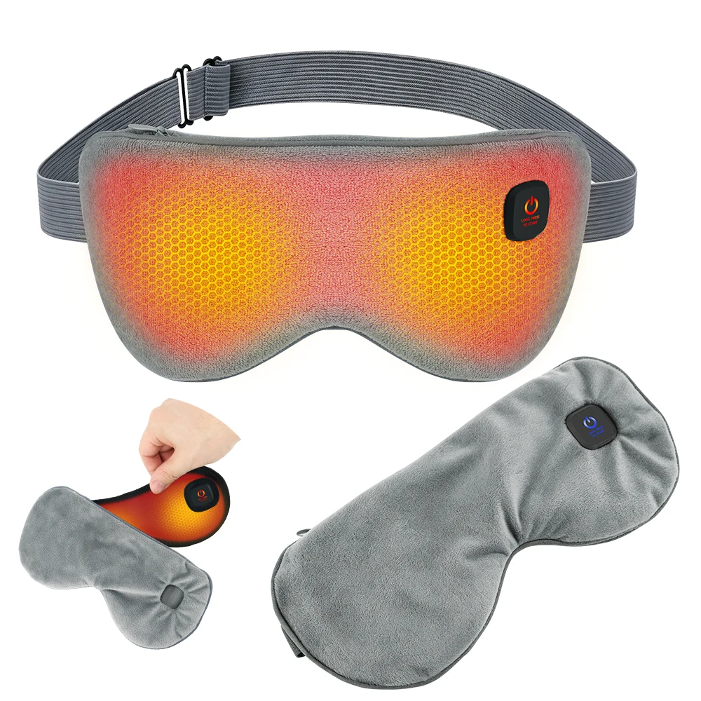 Heated Eye Mask Rechargeable 4 Temperature Settings USB Sleep Blackout Cover Soft Plush 15 Min Timer for Travel Office