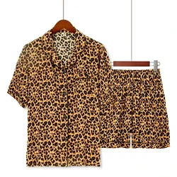 Women Summer 3XL 100% Viscose Short Sleeve Leopard Print Ladies Pajamas Suit Plus Size S-XXXL Sleepwear Leisure Loose Nightwear