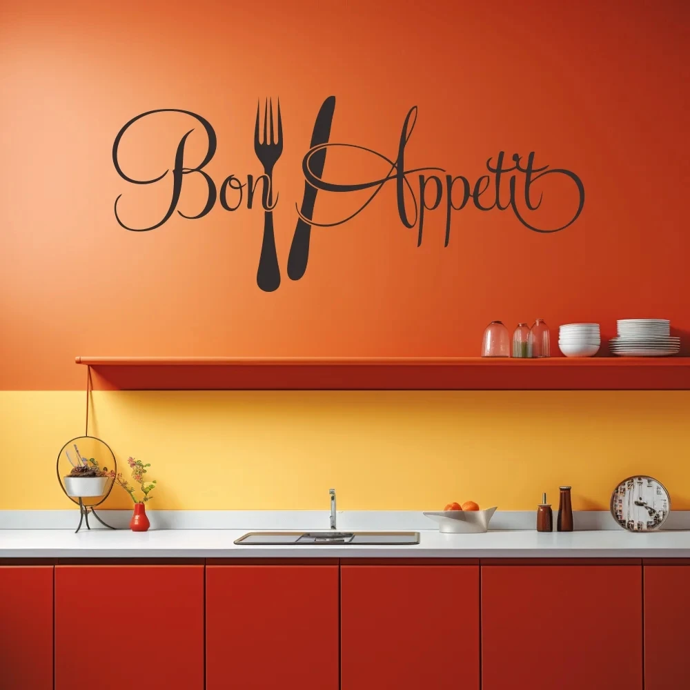 1 pc Bon Appétit with Fork and Knife kitchen tools Wall Sticker Wall Decal Sticker Home Decor Home Party Decor Wallpaper