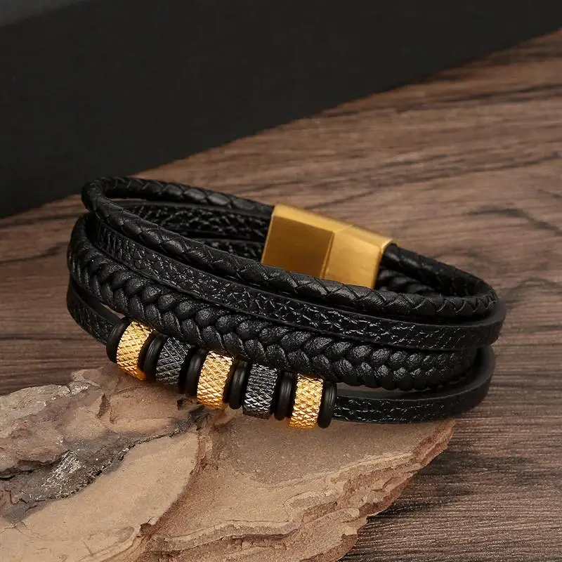 Classic Men's Leather Bracelet Hand-woven Multi-layer Combination Accessory Fashion Man Jewelry Wholesale Dropshipping