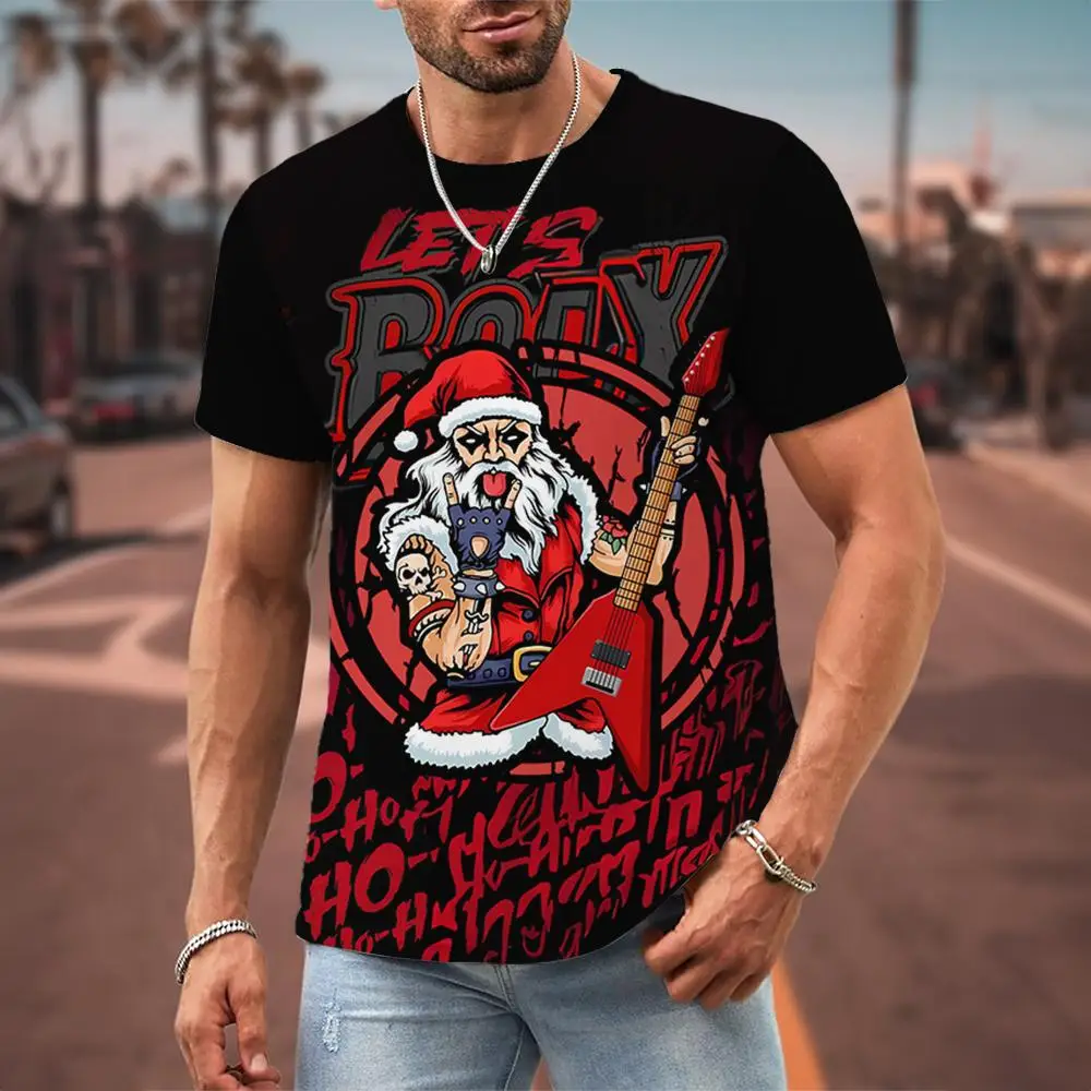 Funny Christmas T-Shirts For Men 3d Hip-Hop Santa Claus Printed Men Tops Fashion Casual Short Sleeved Street Designer Sweatshirt
