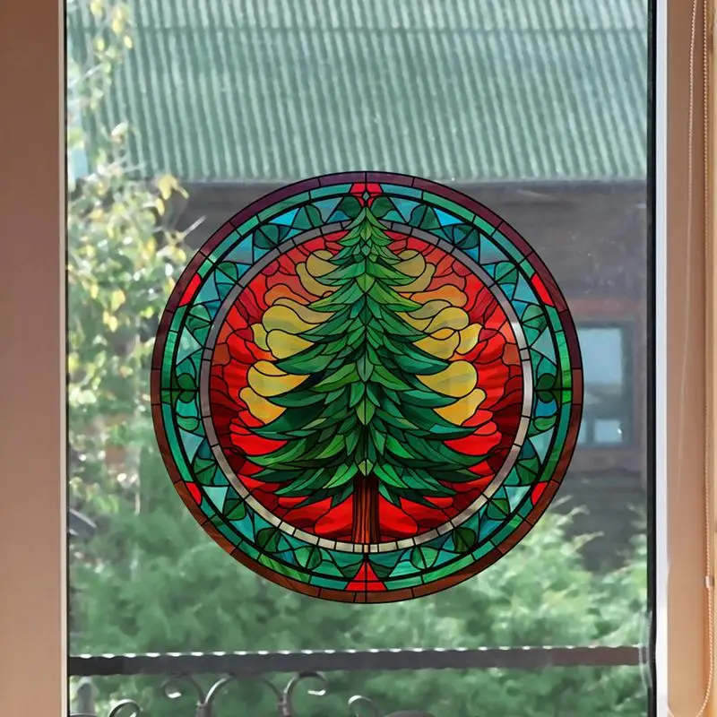 Christmas Window Stickers Christmas Window Decorative Clings Pine Tree Mirror Sticker Decals Tree Window Glass Decoration Cling
