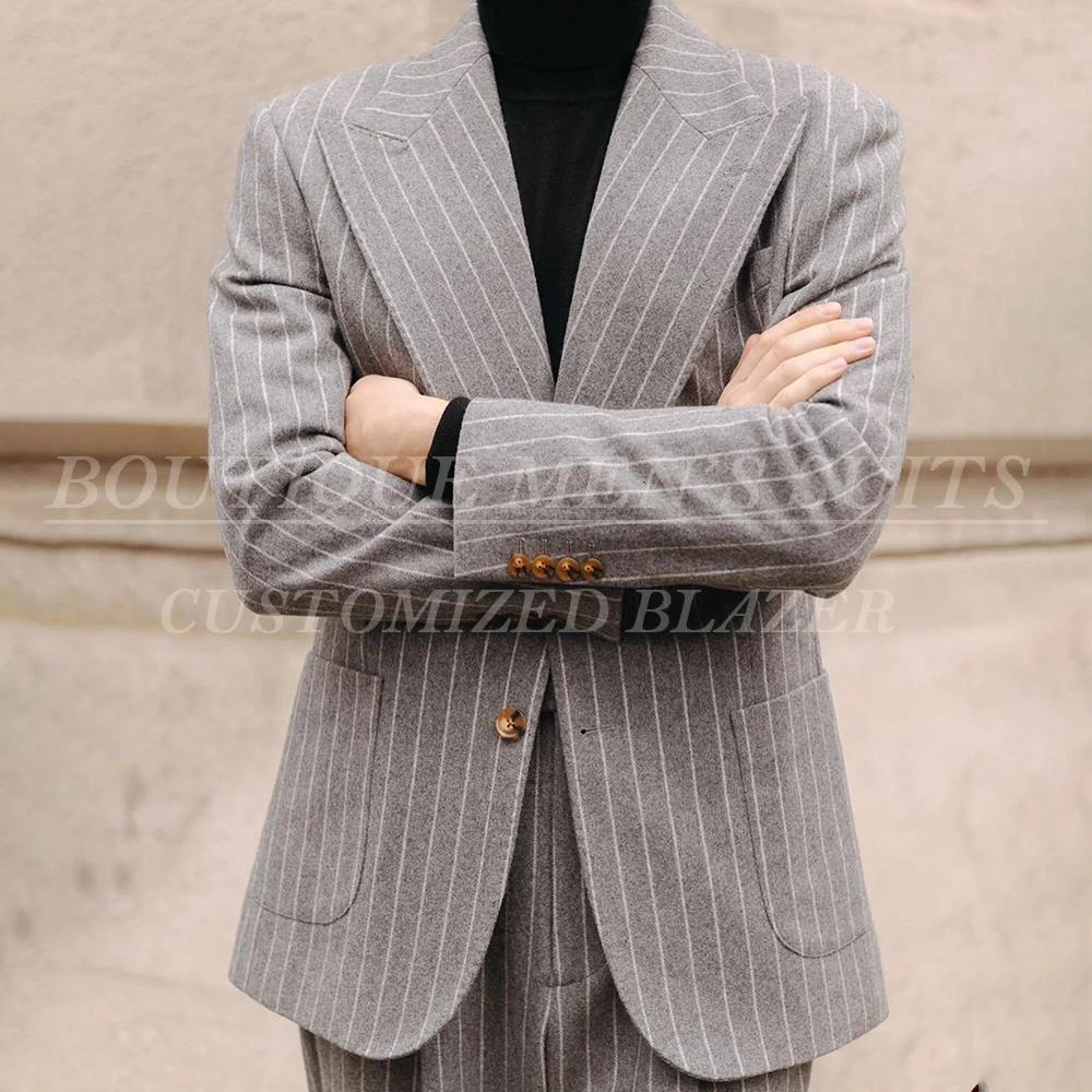 

Luxury Men's Suits Chic Single Breasted Peak Lapel Slim Fit Male Clothing Customzied 2 Piece Jacket Pants Sets Elegant Outfits