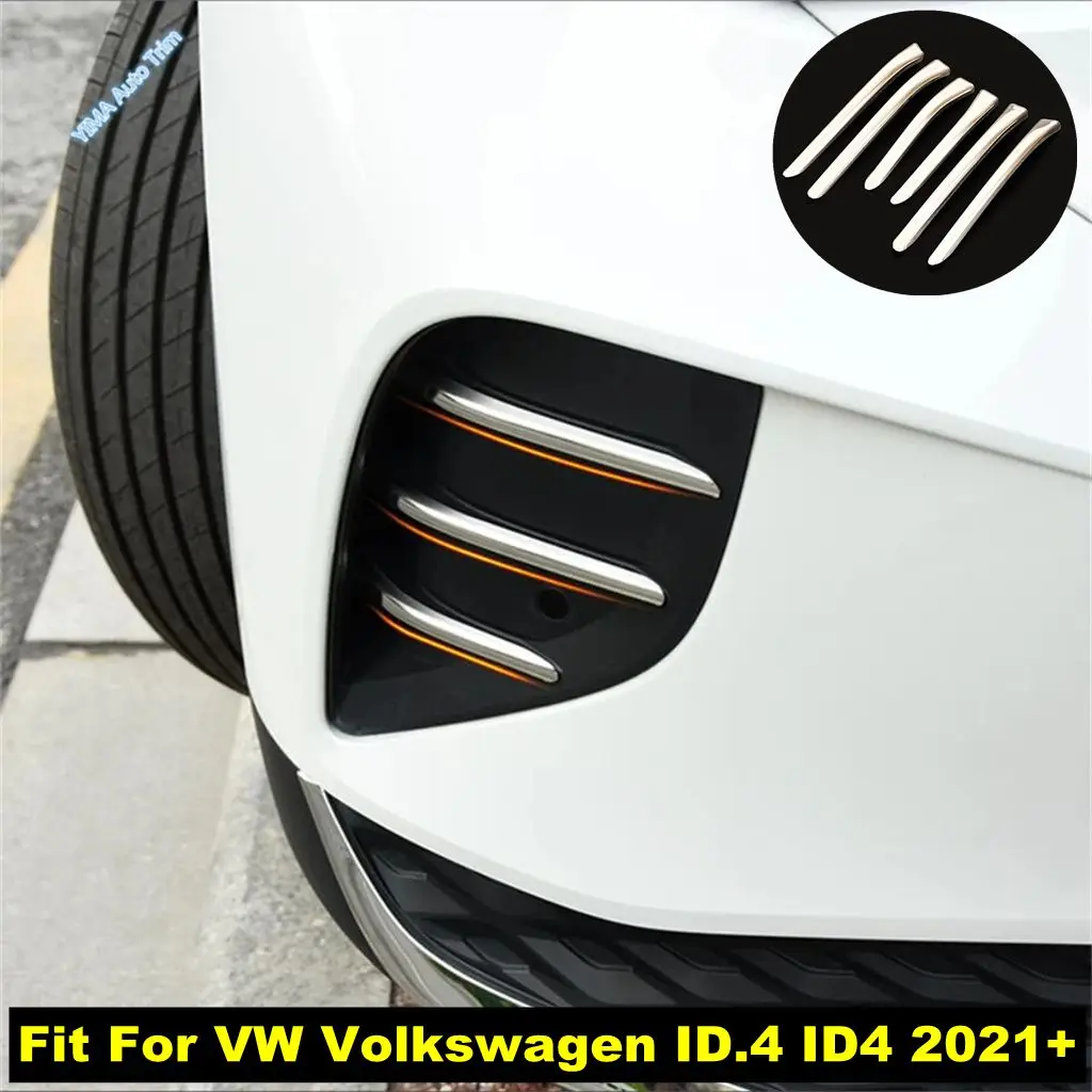 Car Front Fog Lights Lamp Eyelids Eyelashs Decor Stripes Cover Trim Accessories For VW Volkswagen ID.4 ID4 2021 2022 2023 2024