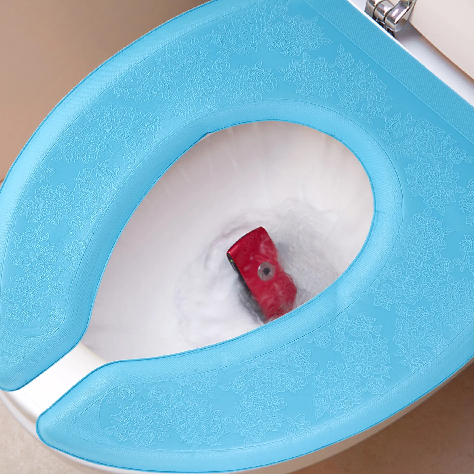 

Toilet Seat Cushion Water-Proof Blue Self-Adhesive Padded U-Shape Pedestal Pan Pad Comfortable Thick Breathable Bathroom Toilet