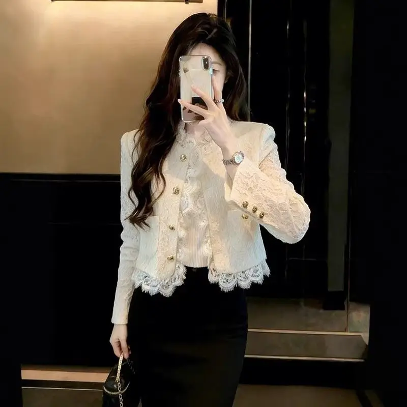 Women Xiaoxiangfeng Short Lace Edge Design Cardigan Spring 2026 New French Celebrity Style Small Coat Women