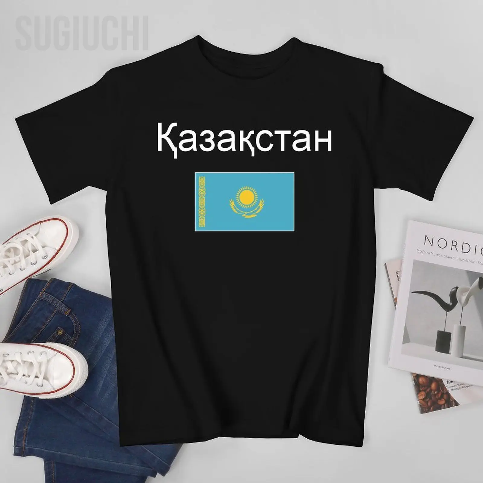 Unisex Men Tshirt Kazakhstan Flag And Font Tees T-Shirt O-neck T Shirts Women Boys 100% Cotton Clothing More Color