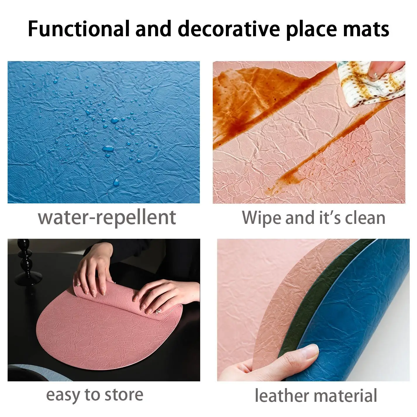 4/8/12pcs Nordic Pu Leather Oval Table Placemat with Water Repellent Heat‑Resistant Non‑Slip for Home Hotel Table Setting