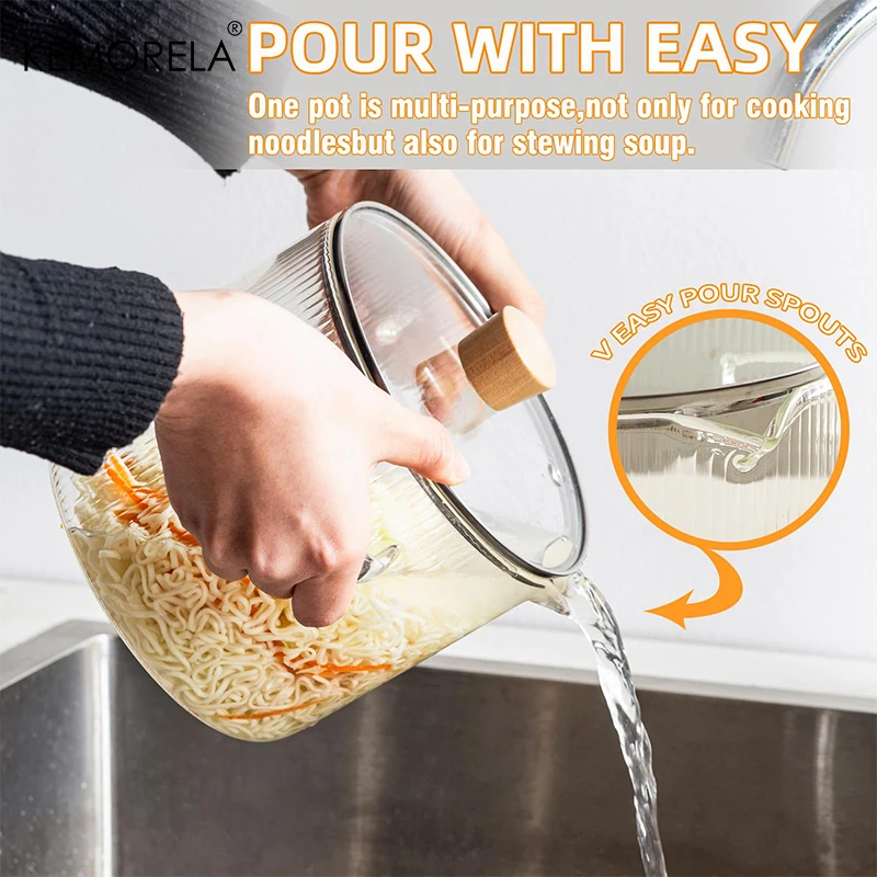 KEMORELA 1/2PCS Cooking Pan Simmer Heat Resistant Clear 1.8/2.3 L Saucepan with Cover Handle Pan with Lid for Pasta Salad Noodle