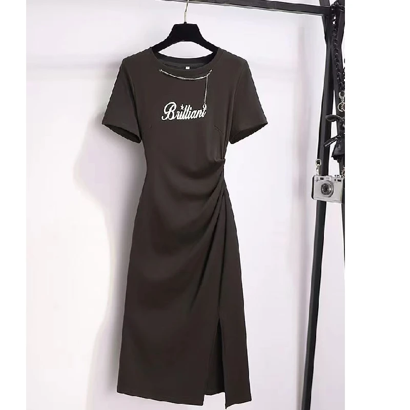 Décontracté Bla Slim Fit été nouveau Hebe Sle femmes Dr fente irrégulière t-shirt enveloppant autour de la jupe taille moyenne régulière Sve