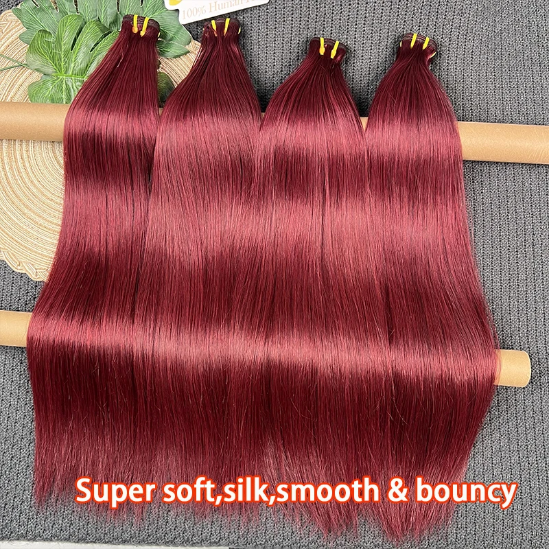 Double Drawn Burgundy Colored #99J Straight Bundles 100% Raw Virgin Human Hair Extensions Unproceesed Hair Wine Red Human Hair
