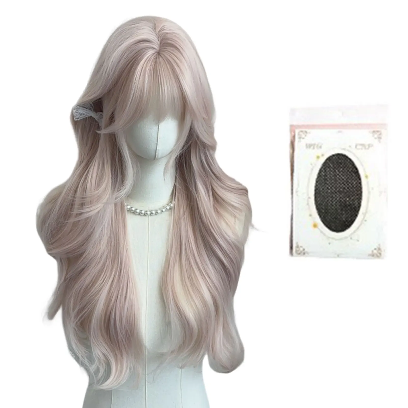 شعر مستعار اصطناعي طويل بلون رمادي طويل اللون مع بانجز طبيعية طويلة المتمثلة في حرارة شعر مستعار متمرب