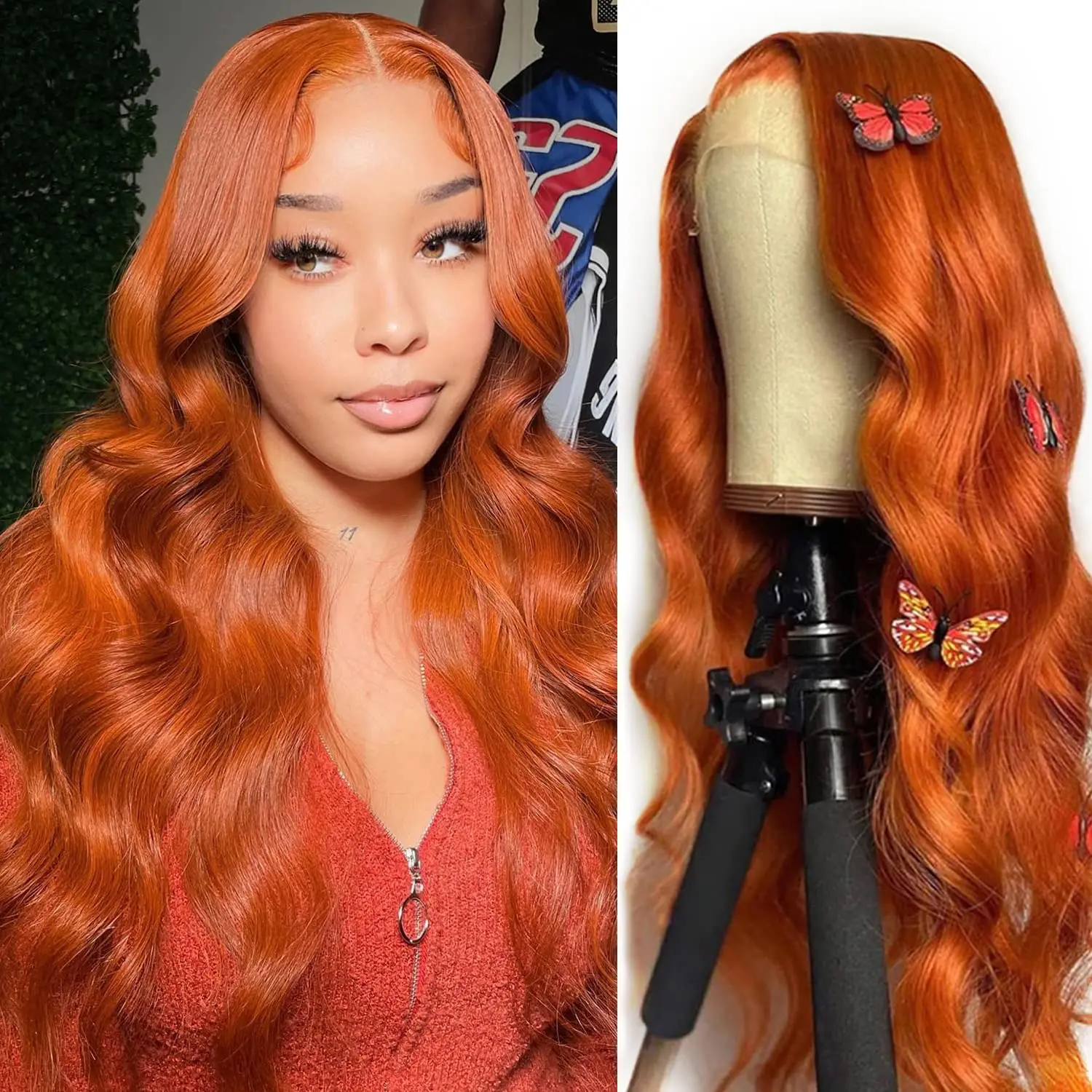 Ginger Orange Body Wave Lace Front Human Hair Wigs Transparent 13×4 13×6 Lace Frontal Wig Pre Plucked Colored HD Lace Wig Remy