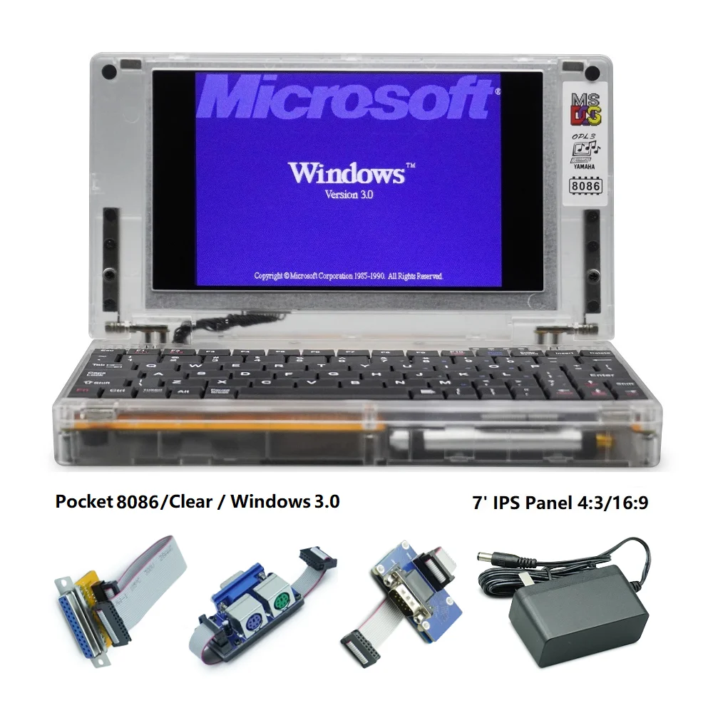 Pocket8086 ordenador Retro DOS, Windows 3,0, CPU 8086, transparente